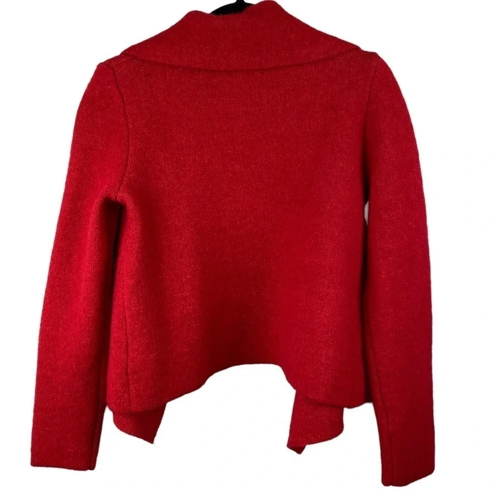Adrienne Vittadini Open Front Red Shaw Collar Wool Blend Sweater Jacket Sz‎ S